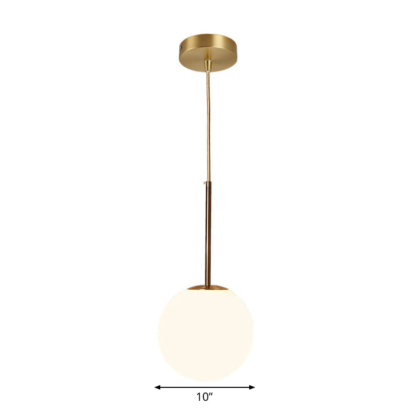 White Glass Ball Drop Pendant - 1 Light Brass Pendulum For Bedroom 6/8/10 Diameter