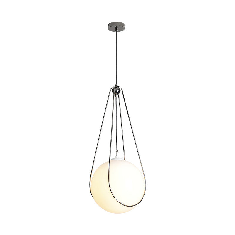 Modern White Glass Teardrop Hanging Light With Nickel Finish - 1 For Restaurant (8’/10’/12’ Width)