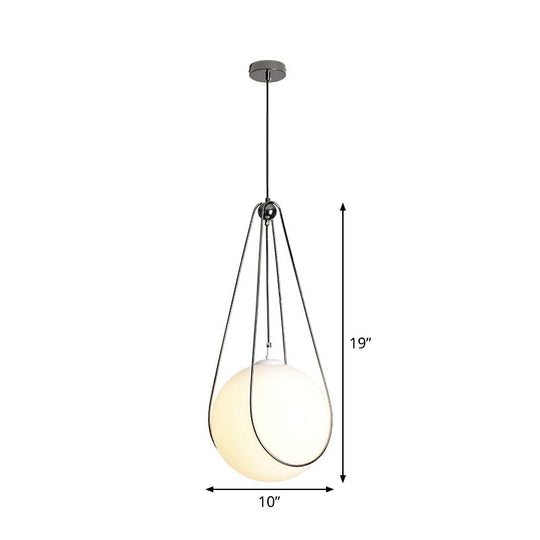 Modern White Glass Teardrop Pendant Light - 1 Nickel Finish 8/10/12 Width Ideal For Restaurants