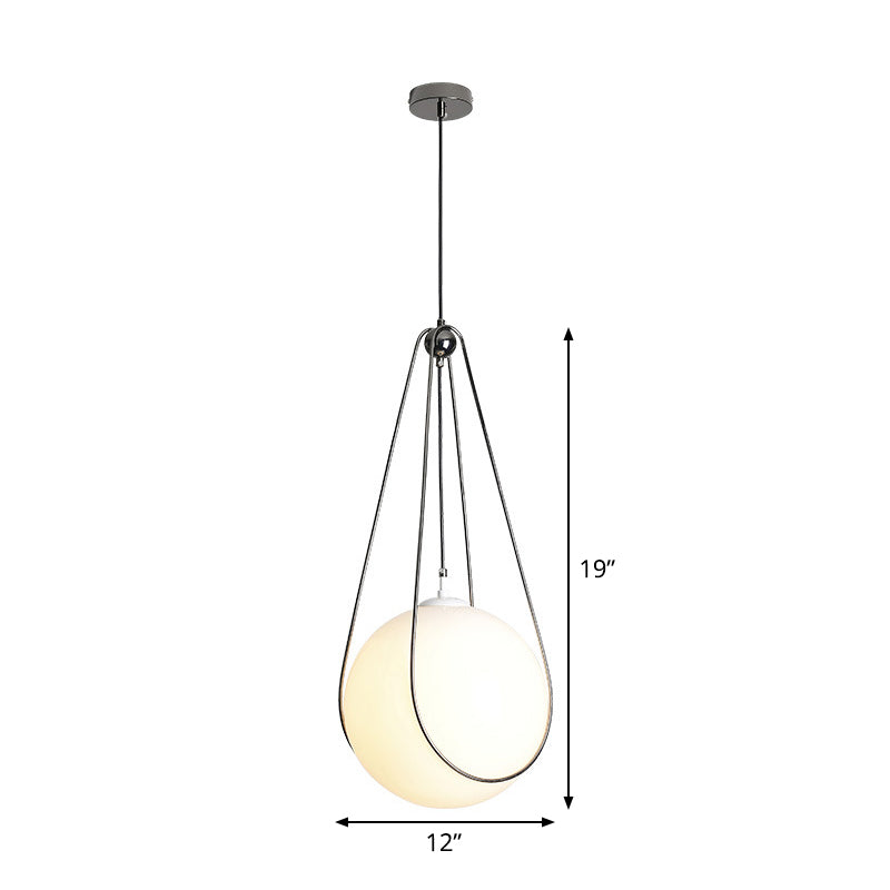 Modern White Glass Teardrop Pendant Light - 1 Nickel Finish 8/10/12 Width Ideal For Restaurants