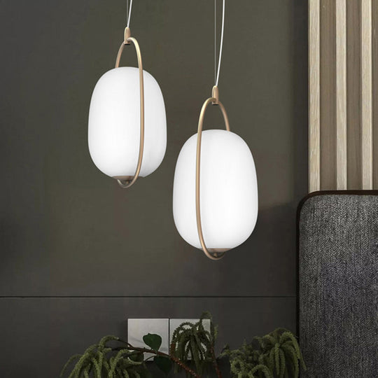 Postmodern Gold Cocoon Pendant Lamp With Frame And Glass Shade – Single Ceiling Hang Light