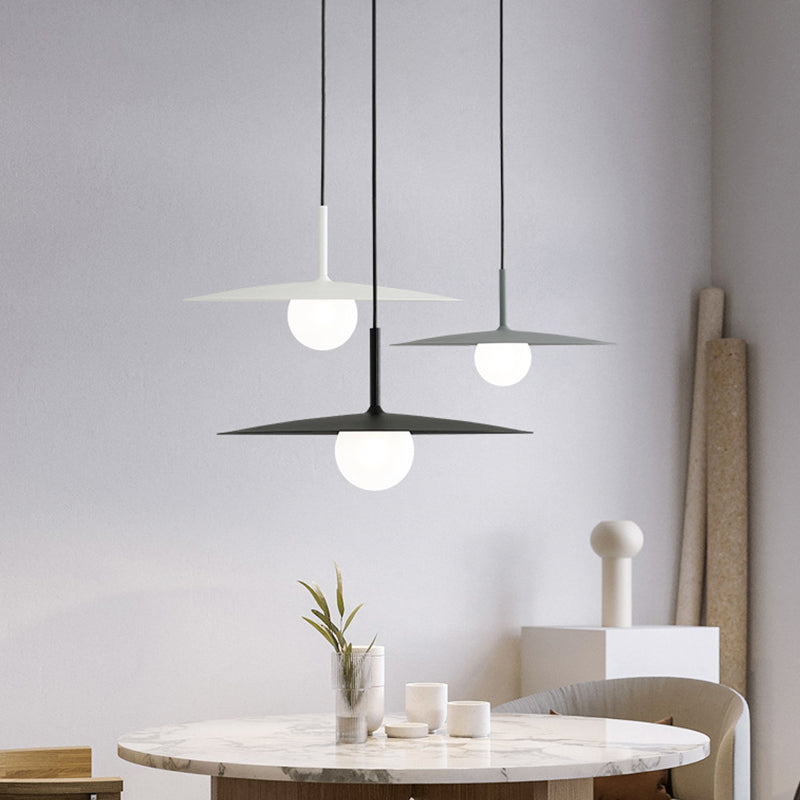 Nordic Hanging Light Metal Single Restaurant Pendant With Milk Glass Shade In Black/Grey/White
