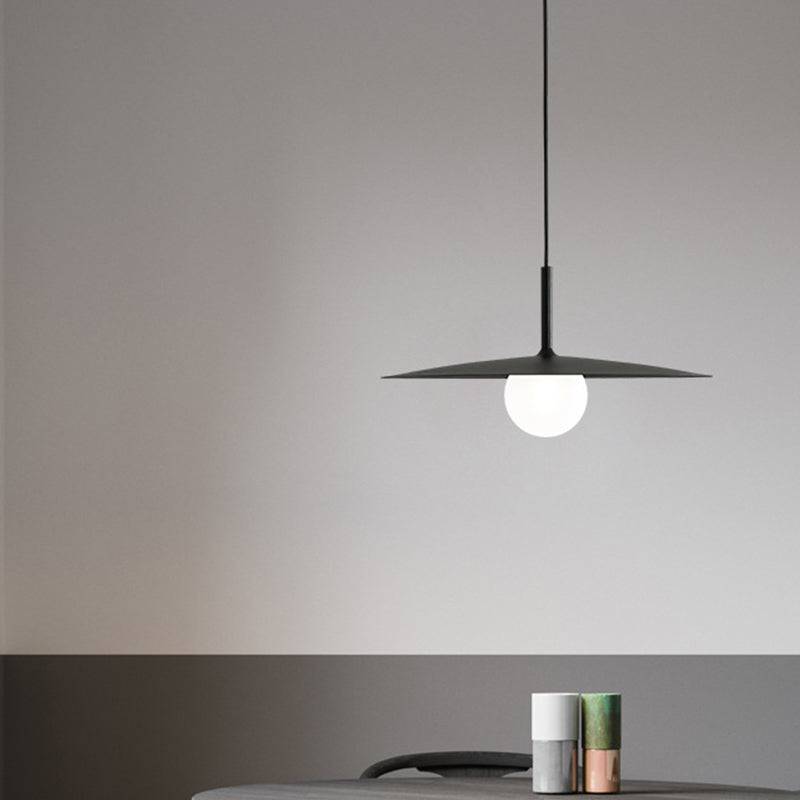 Nordic Hanging Light Metal Single Restaurant Pendant With Milk Glass Shade In Black/Grey/White