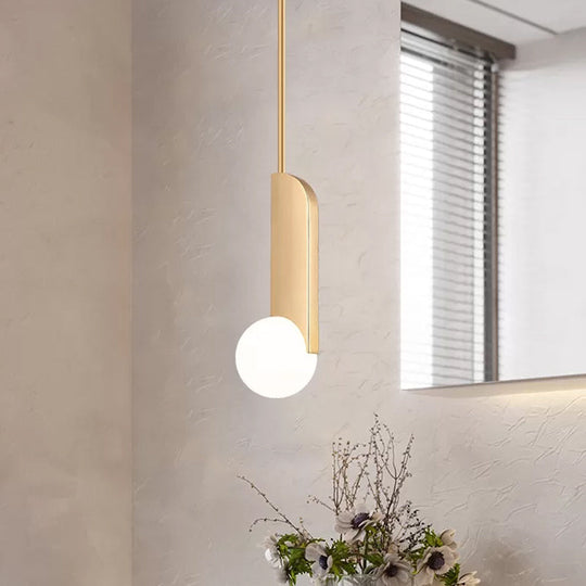 Stylish Cream Glass Ball Pendant Lamp With Gold Finish - Modern Dining Table Suspension Light