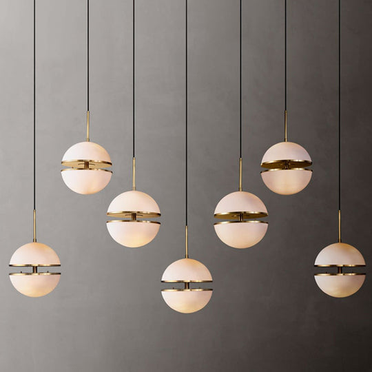 Frosted White Glass Hanging Lamp - Brass Postmodern Single-Bulb Pendant (8/10/12) / 8 B