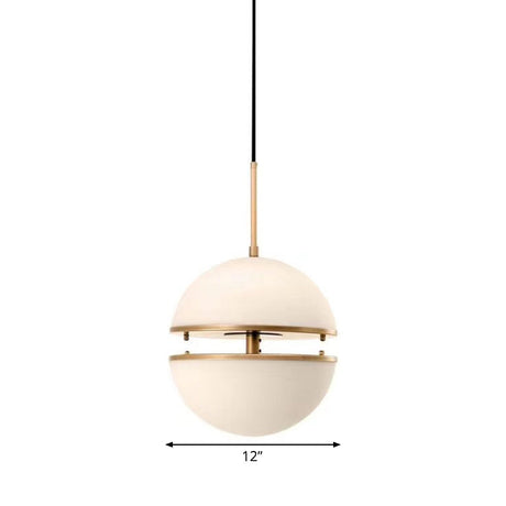 Frosted White Glass Hanging Lamp - Brass Postmodern Single-Bulb Pendant (8/10/12)