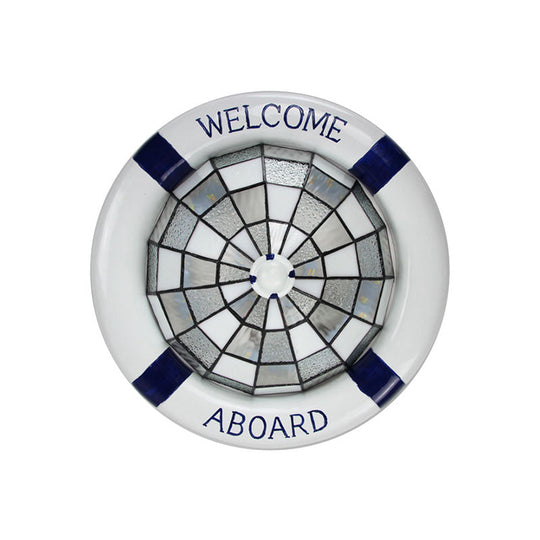 Swim Ring Tiffany Style Art Glass Dome Ceiling Mount Light In White