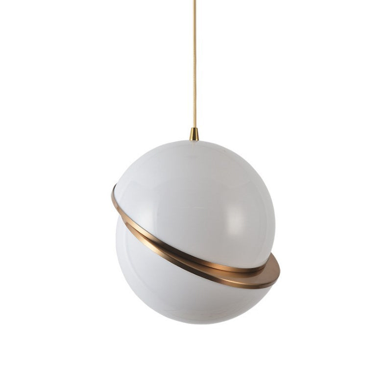 Frosted White Glass Hanging Lamp - Brass Postmodern Single-Bulb Pendant (8/10/12)
