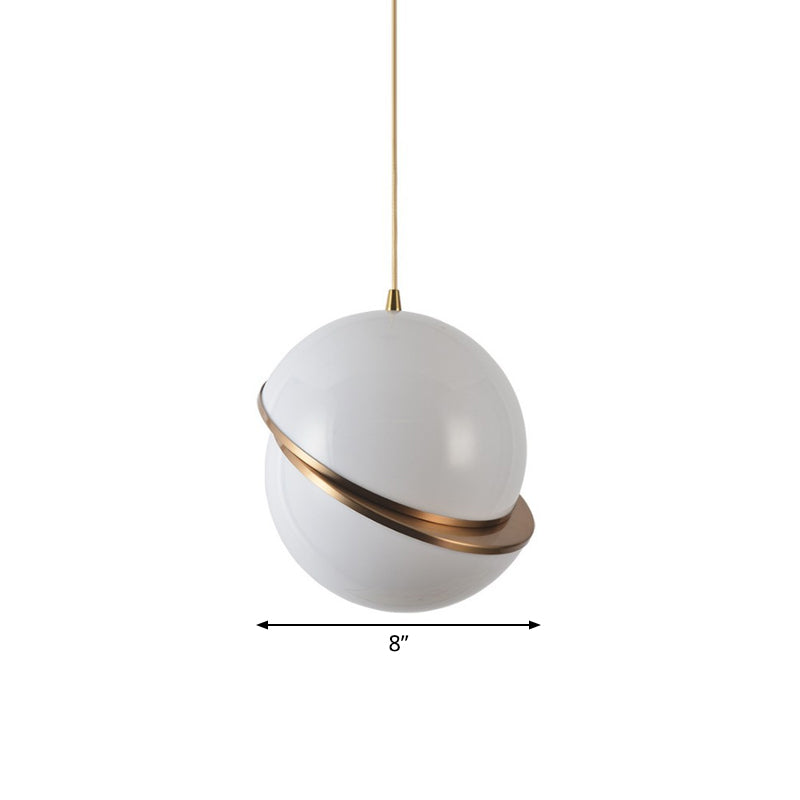 Frosted White Glass Hanging Lamp - Brass Postmodern Single-Bulb Pendant (8/10/12)