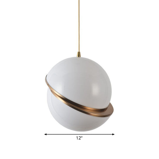 Frosted White Glass Hanging Lamp - Brass Postmodern Single-Bulb Pendant (8/10/12)