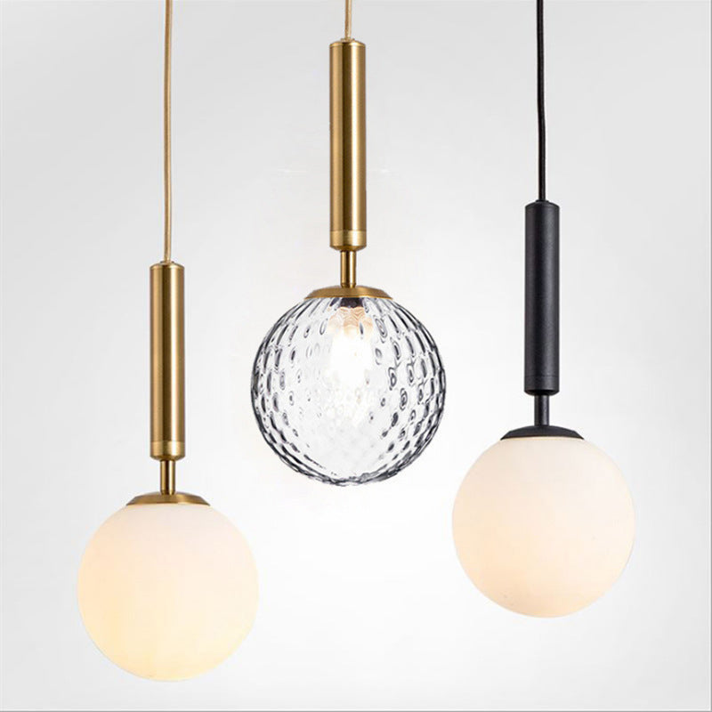 Postmodern Hanging Light: Ball Bedroom Pendant With Clear Water/White Glass & 1 Bulb In Black/Gold
