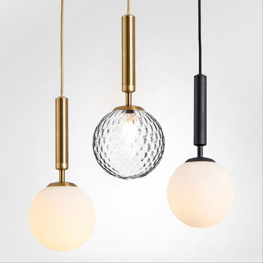 Postmodern Hanging Light: Ball Bedroom Pendant With Clear Water/White Glass & 1 Bulb In Black/Gold