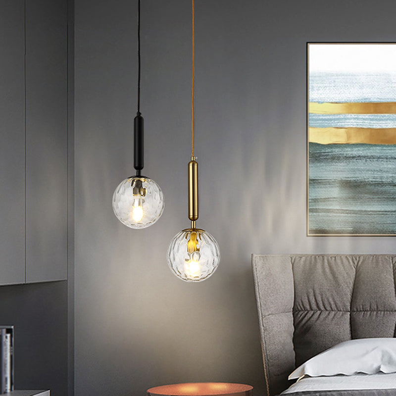 Postmodern Hanging Light: Ball Bedroom Pendant With Clear Water/White Glass & 1 Bulb In Black/Gold