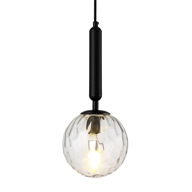 Postmodern Hanging Light: Ball Bedroom Pendant With Clear Water/White Glass & 1 Bulb In Black/Gold