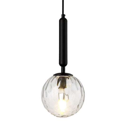 Postmodern Hanging Light: Ball Bedroom Pendant With Clear Water/White Glass & 1 Bulb In Black/Gold