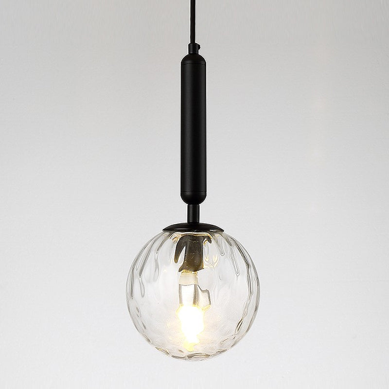 Postmodern Hanging Light: Ball Bedroom Pendant With Clear Water/White Glass & 1 Bulb In Black/Gold