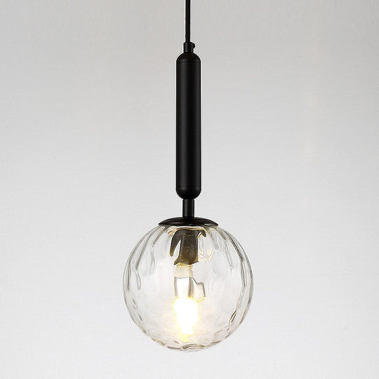 Postmodern Hanging Light: Ball Bedroom Pendant With Clear Water/White Glass & 1 Bulb In Black/Gold