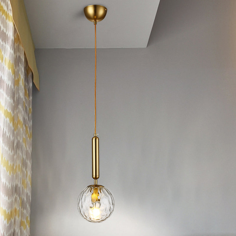 Postmodern Hanging Light: Ball Bedroom Pendant With Clear Water/White Glass & 1 Bulb In Black/Gold