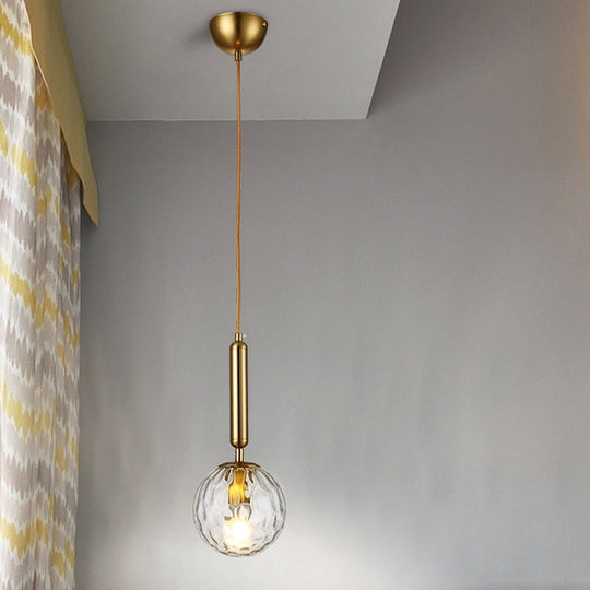 Postmodern Hanging Light: Ball Bedroom Pendant With Clear Water/White Glass & 1 Bulb In Black/Gold