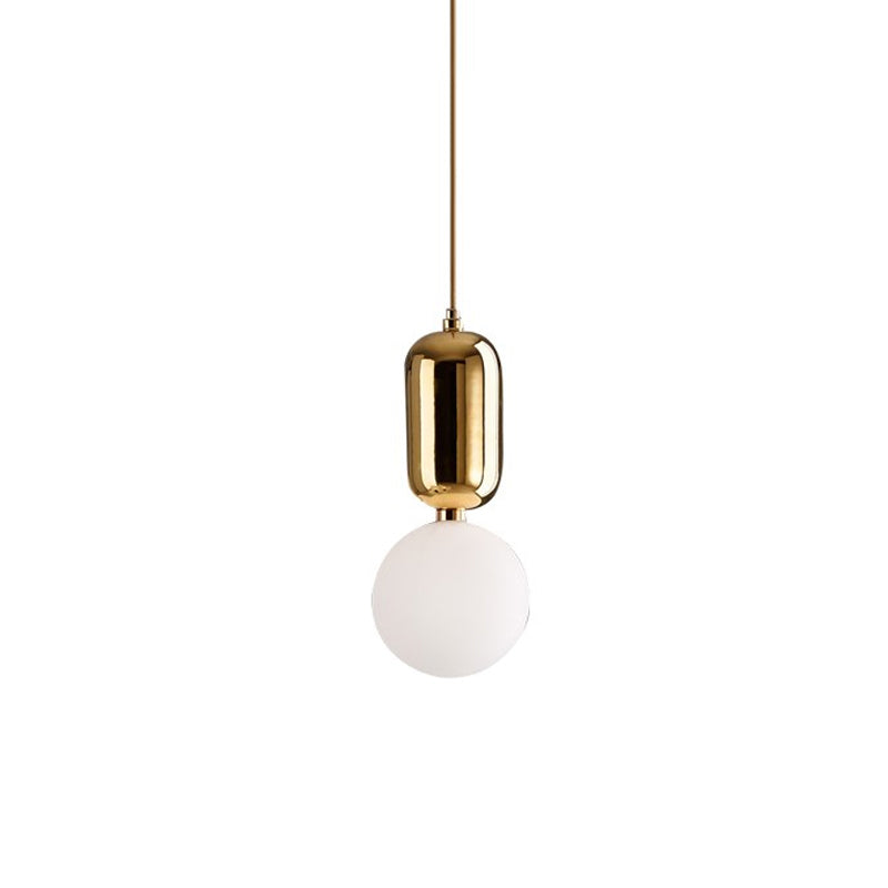 Postmodern 1-Light Pendant Lamp With Milky Ball Glass Shade - White/Gold Capsule Ceiling Hang