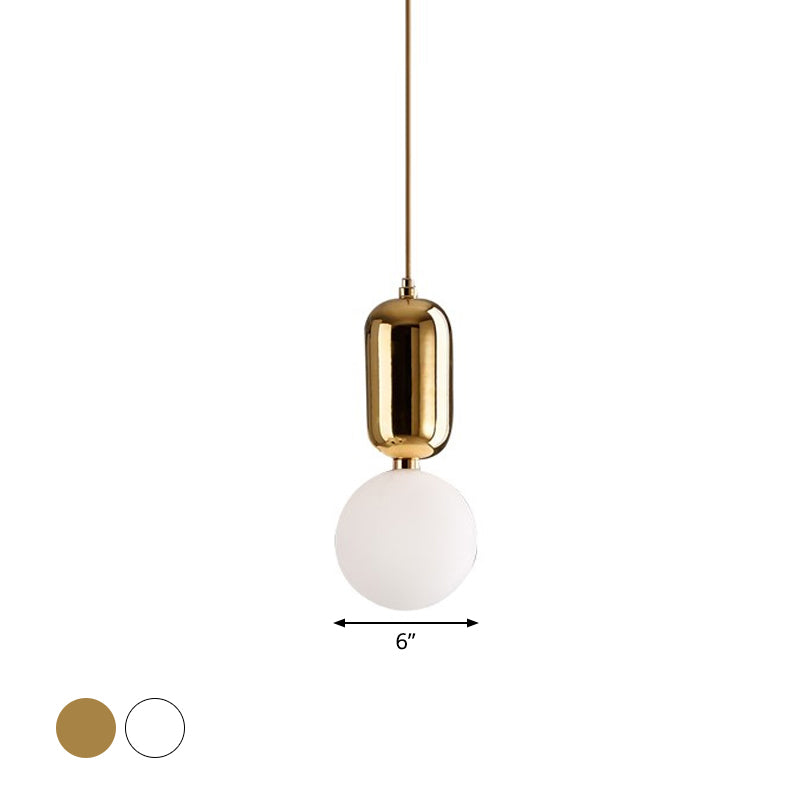 Postmodern 1-Light Pendant Lamp With Milky Ball Glass Shade - White/Gold 6’/8’/12’ Dia