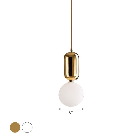 Postmodern 1-Light Pendant Lamp With Milky Ball Glass Shade - White/Gold 6’/8’/12’ Dia