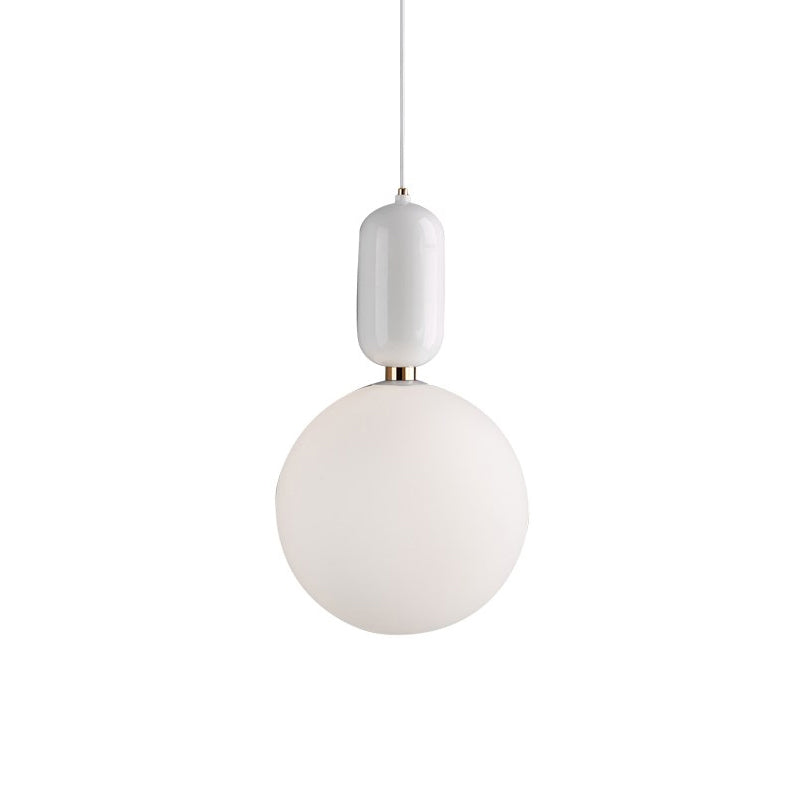 Postmodern 1-Light Pendant Lamp With Milky Ball Glass Shade - White/Gold Capsule Ceiling Hang