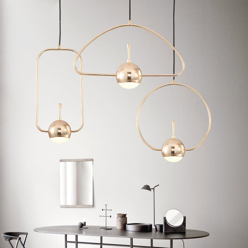 Modern Led Pendant Ceiling Light In Rose Gold Round/Triangle/Rectangle Shape With Acrylic Dome Shade