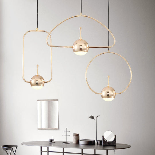 Modern Led Pendant Ceiling Light In Rose Gold Round/Triangle/Rectangle Shape With Acrylic Dome Shade