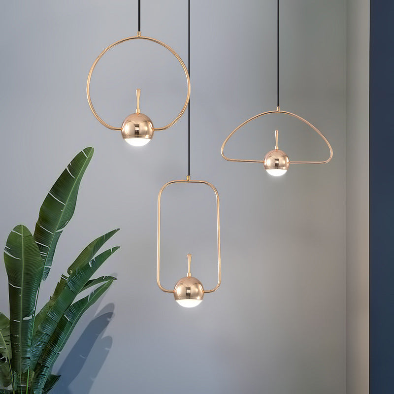Modern Led Pendant Ceiling Light In Rose Gold Round/Triangle/Rectangle Shape With Acrylic Dome Shade