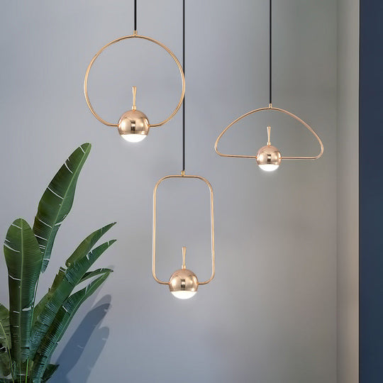 Modern Led Pendant Ceiling Light In Rose Gold Round/Triangle/Rectangle Shape With Acrylic Dome Shade
