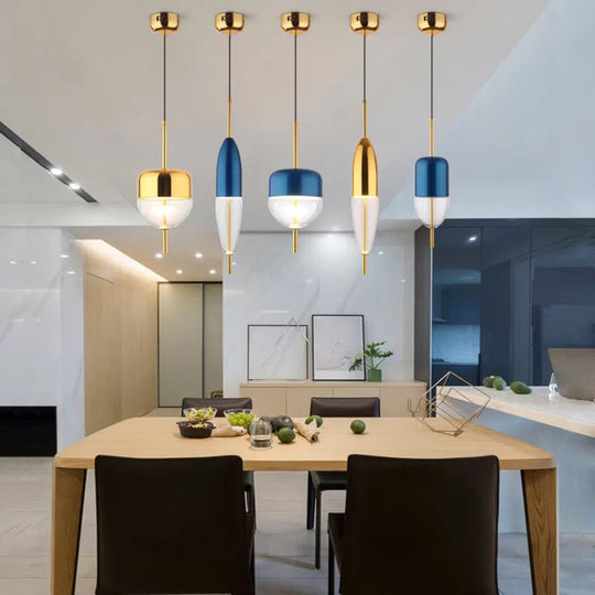Blue Jar Pendant Ceiling Light With Clear Bottom Glass Shade - Postmodern Style / A