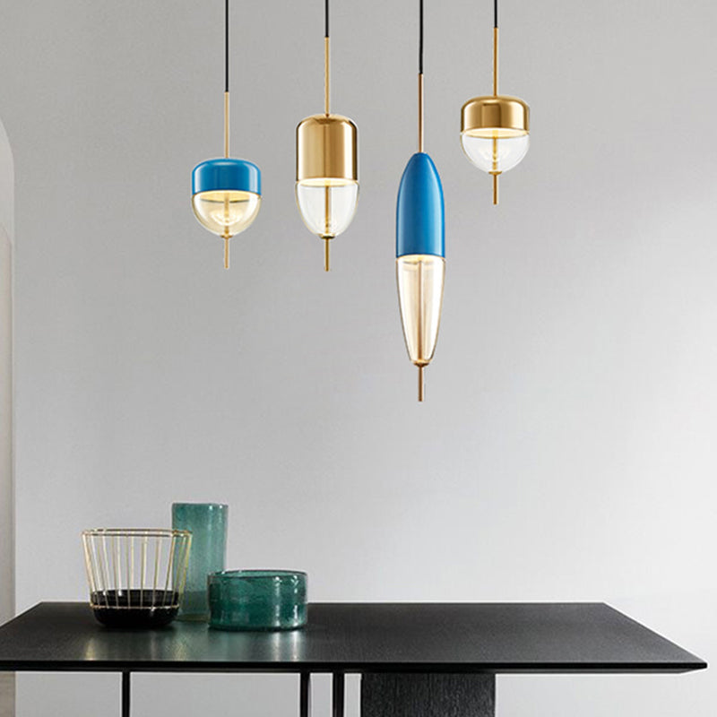 Postmodern 1-Light Blue Jar Pendant Ceiling Light With Clear Glass Shade