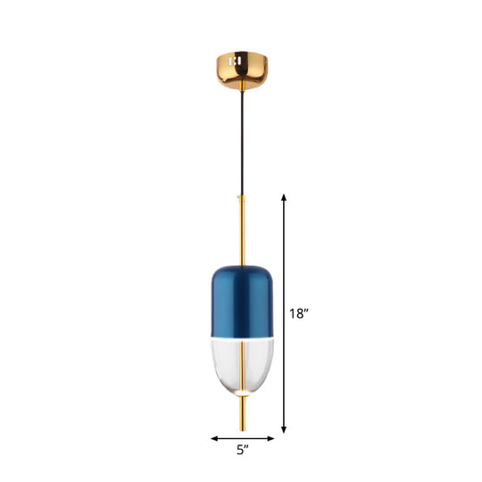 Blue Jar Pendant Ceiling Light With Clear Bottom Glass Shade - Postmodern Style