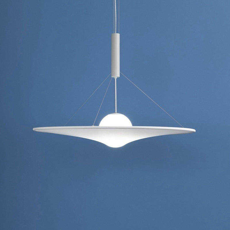 Trumpet Flared Pendant Light Fixture - Designer Cream Ball Glass White Suspension