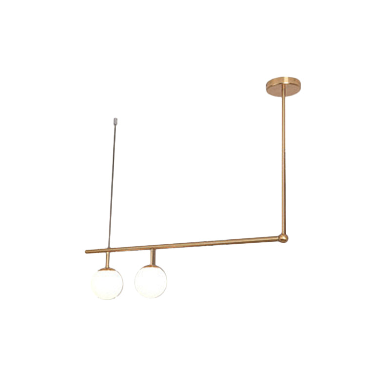 Gold Right Angled Bar Hanging Light Kit - Minimalist Pendant Lamp With Opal Glass Shade