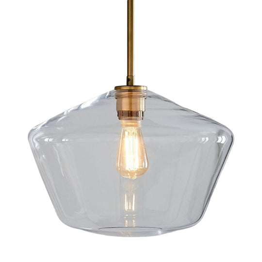 Postmodern Clear Glass Pendant Light In Gold For Restaurants - 1-Light Gyro/Gem/Diamond Design
