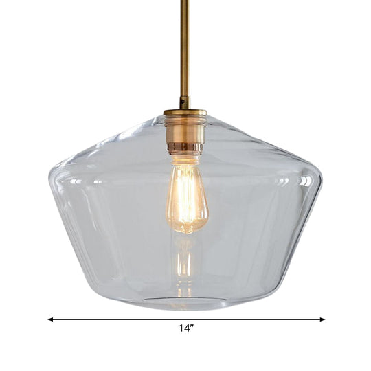 Postmodern Clear Glass Pendant Light In Gold For Restaurants - 1-Light Gyro/Gem/Diamond Design