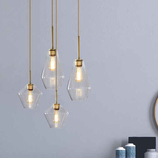 Postmodern Gold Pendant Light: Clear Glass Restaurant Hanging Ceiling Fixture