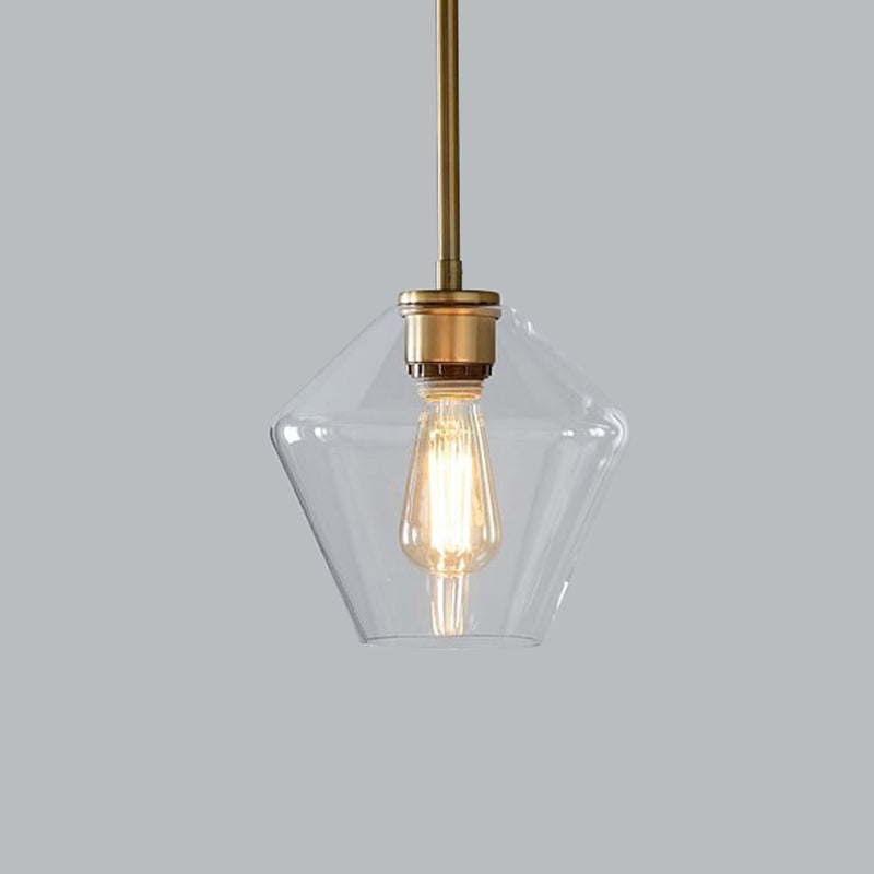 Postmodern Clear Glass Pendant Light In Gold For Restaurants - 1-Light Gyro/Gem/Diamond Design