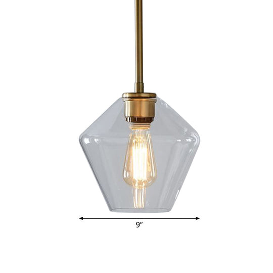 Postmodern Clear Glass Pendant Light In Gold For Restaurants - 1-Light Gyro/Gem/Diamond Design