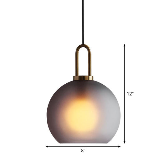 Modern Glass Sphere Pendant Light With Smoky Grey Frosted Finish Single-Bulb Brass Ceiling Hanging