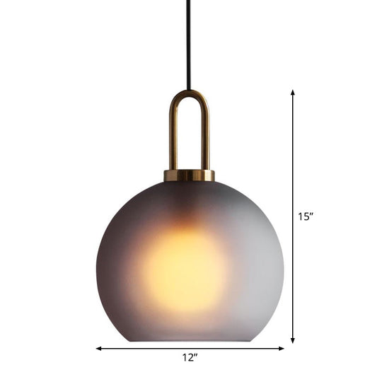 Modern Glass Sphere Pendant Light With Smoky Grey Frosted Finish Single-Bulb Brass Ceiling Hanging