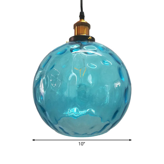 Modern Blue Rippled Glass Ball Hanging Light With Brass Ceiling Suspension - 1 (8’/10’/12’ Sizes)