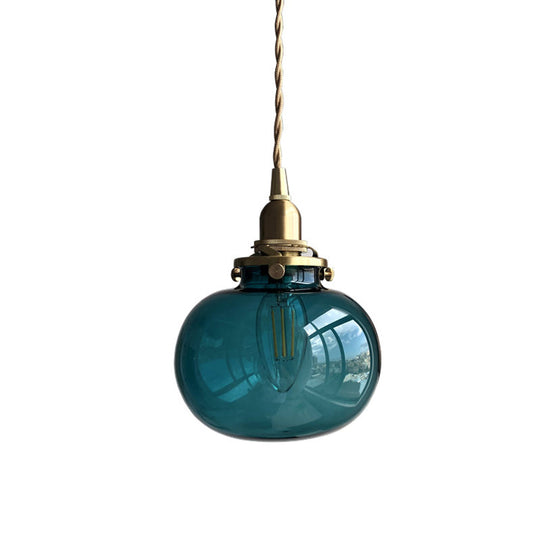 Modern Brass Elliptical Pendant Lamp With Blue/Clear/Green Glass - Ideal For Dining Room Ceiling
