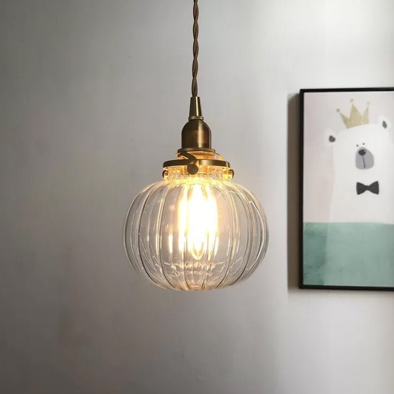 Modern Brass Pendant Light With Elliptical Blue/Clear/Green Glass Shade For Dining Room Ceiling