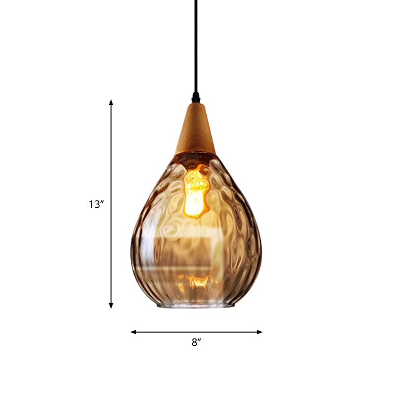 Modern Wood Teardrop Pendant Light Fixture - 6/8 Wide Amber Water Glass Hanging Lamp For Restaurants