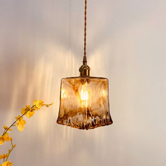 Modernist Alabaster Glass Pendant Light With Brass Finish For Dining Room Trapezoid/Cone/Cuboid