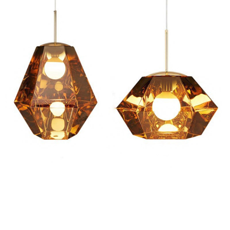 Postmodern Glass Diamond Pendant Lamp - Silver/Gold Suspended 1-Bulb Lighting Fixture For Tables