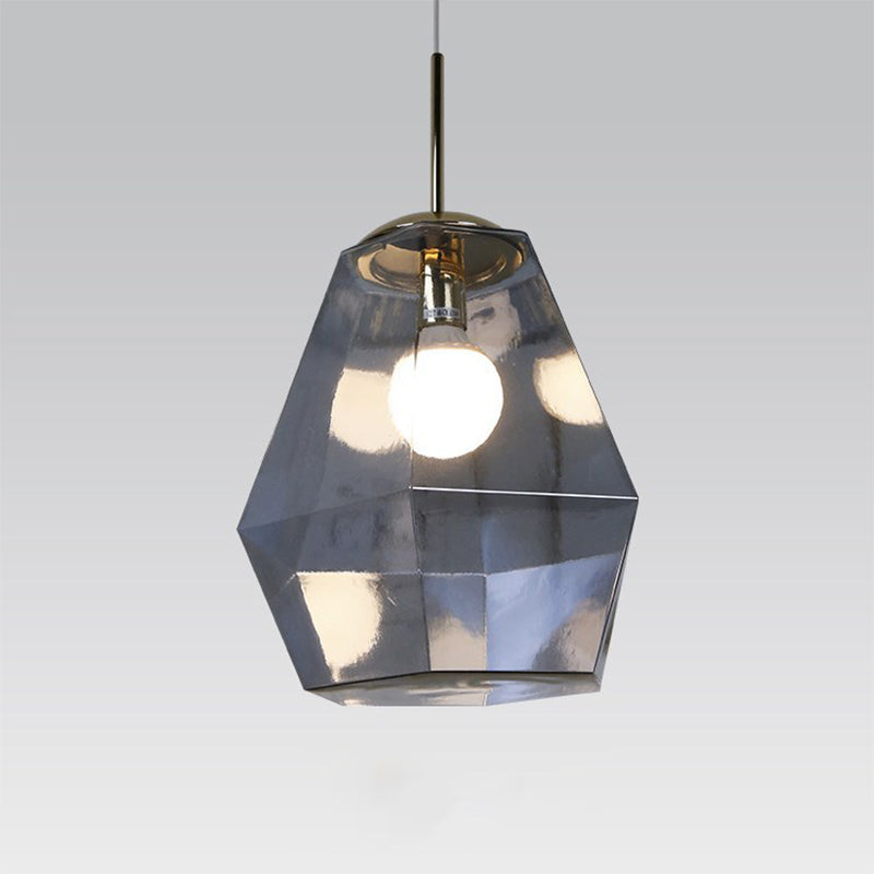 Postmodern Glass Diamond Pendant Lamp - Silver/Gold Suspended 1-Bulb Lighting Fixture For Tables